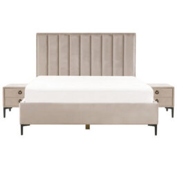 Beliani Bedroom Set Velvet Sezanne 180 X 200 Cm (Eu Super King) Taupe - thumbnail 4