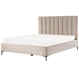 Beliani Bedroom Set Velvet Sezanne 180 X 200 Cm (Eu Super King) Taupe - thumbnail 6