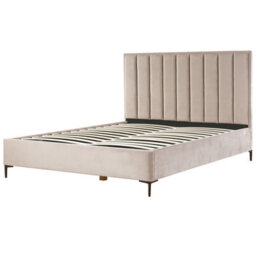 Beliani Bedroom Set Velvet Sezanne 180 X 200 Cm (Eu Super King) Taupe - thumbnail 8