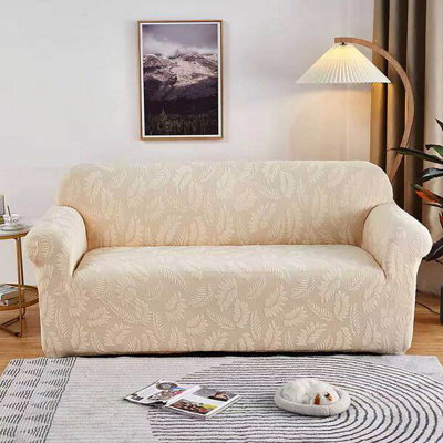 Beige Jacquard Stretch Sofa Cover For 4 Seaters - Stylish And Durable
