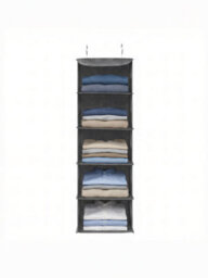 LEDREM Closet Hanging Shelves, Foldable Clothes Storage Organiser With Bamboo Inserts, Space-Saving, Metal Hooks, For Wardrobe, Grey - thumbnail 3