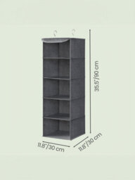 LEDREM Closet Hanging Shelves, Foldable Clothes Storage Organiser With Bamboo Inserts, Space-Saving, Metal Hooks, For Wardrobe, Grey - thumbnail 4