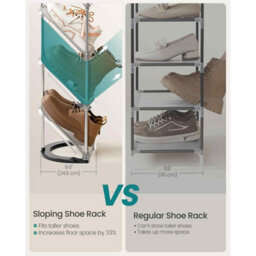 Slim Sloping 5 Tier Shoe Rack, Customisable Plastic Shoe Storage Shelf For Small Spaces, Grey - thumbnail 4