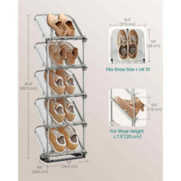 Slim Sloping 5 Tier Shoe Rack, Customisable Plastic Shoe Storage Shelf For Small Spaces, Grey - thumbnail 2