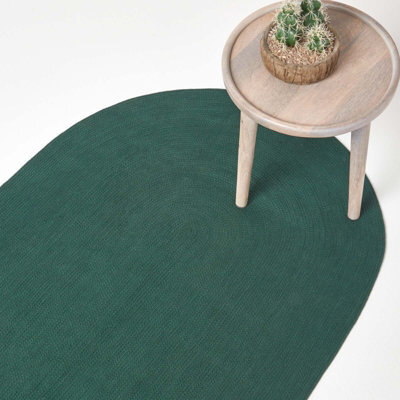 Homescapes Forest Green Handmade Woven Braided Oval Rug, 60 X 90 Cm - image 1