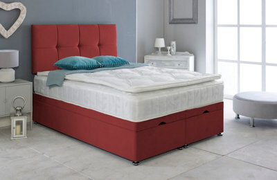 Adore Designs Deluxe Plush Velvet Ottoman Storage Bed, With Pillow Top Mattress - 5Ft Kingsize - Burgundy - image 1