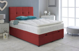 Adore Designs Deluxe Plush Velvet Ottoman Storage Bed, With Pillow Top Mattress - 5Ft Kingsize - Burgundy - thumbnail 1