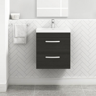 Royal Bathrooms Turin Hale Black 500mm Wall Hung Vanity Unit 2 Drawer With Mid-Edge Basin Sink - image 1