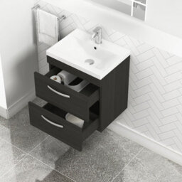 Royal Bathrooms Turin Hale Black 500mm Wall Hung Vanity Unit 2 Drawer With Mid-Edge Basin Sink - thumbnail 3