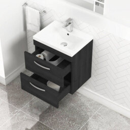 Royal Bathrooms Turin Hale Black 500mm Wall Hung Vanity Unit 2 Drawer With Mid-Edge Basin Sink - thumbnail 5