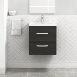 Royal Bathrooms Turin Hale Black 500mm Wall Hung Vanity Unit 2 Drawer With Mid-Edge Basin Sink - thumbnail 1