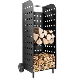 Tectake Log Holder - Steel Wagon With Wheels, Fireplace Indoor Wood Storage - Black - thumbnail 2