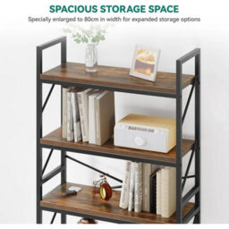 Industrial Bookcase 5-Tier Rustic Brown Wooden Shelf Metal Frame Storage Unit - thumbnail 3