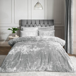 Catherine Lansfield Bedding Crushed Velvet Duvet Cover Set With Pillowcase Silver Grey
