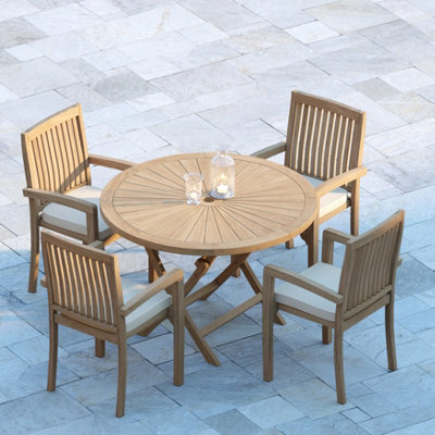 Eterna Munich Teak Garden Outdoor Dining Table & 4 Seat Chair Set - With Black Cushions - image 1