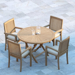 Eterna Munich Teak Garden Outdoor Dining Table & 4 Seat Chair Set - With Black Cushions - thumbnail 1