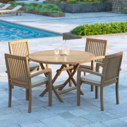 Eterna Munich Teak Garden Outdoor Dining Table & 4 Seat Chair Set - With Black Cushions - thumbnail 2