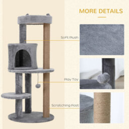 Pawhut 104Cm Cat Tree Condo Tower With Scratching Post Perch Ball, Grey - thumbnail 6