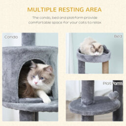 Pawhut 104Cm Cat Tree Condo Tower With Scratching Post Perch Ball, Grey - thumbnail 5