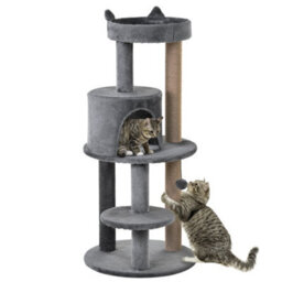 Pawhut 104Cm Cat Tree Condo Tower With Scratching Post Perch Ball, Grey - thumbnail 2