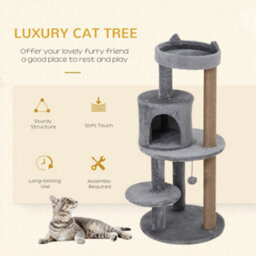 Pawhut 104Cm Cat Tree Condo Tower With Scratching Post Perch Ball, Grey - thumbnail 4