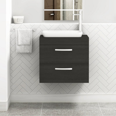 Royal Bathrooms Turin 800mm Wall Mounted Bathroom Vanity Unit With Sink 2 Drawer Hale Black & Qubix Countertop Basin - image 1