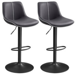LEDREM Bar Stools Set Of 2, Adjustable Height Swivel Barstools With Ergonomic Backrest, Synthetic Leather, Larger Metal Base - thumbnail 2