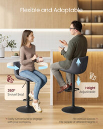 LEDREM Bar Stools Set Of 2, Adjustable Height Swivel Barstools With Ergonomic Backrest, Synthetic Leather, Larger Metal Base - thumbnail 5