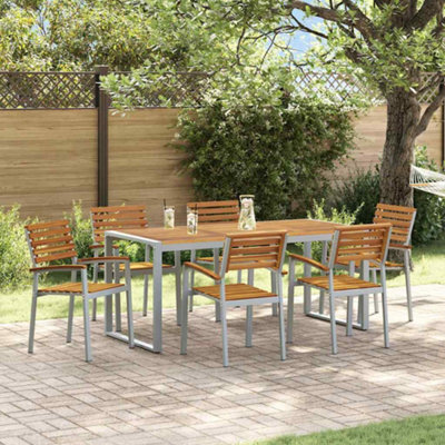 Berkfield Garden Dining Set 7 Pcs Grey And Brown Solid Acacia Wood - image 1