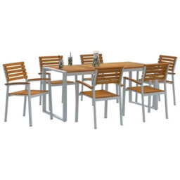 Berkfield Garden Dining Set 7 Pcs Grey And Brown Solid Acacia Wood - thumbnail 3