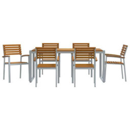 Berkfield Garden Dining Set 7 Pcs Grey And Brown Solid Acacia Wood - thumbnail 7