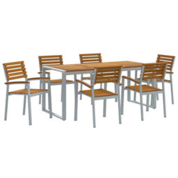 Berkfield Garden Dining Set 7 Pcs Grey And Brown Solid Acacia Wood - thumbnail 2