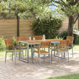 Berkfield Garden Dining Set 7 Pcs Grey And Brown Solid Acacia Wood