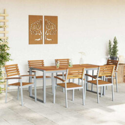 Berkfield Garden Dining Set 7 Pcs Grey And Brown Solid Acacia Wood - thumbnail 4