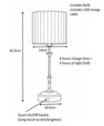 Lighting Supermarket Florence Rechargeable Antique Table Lamp With Pleat Shade - thumbnail 7