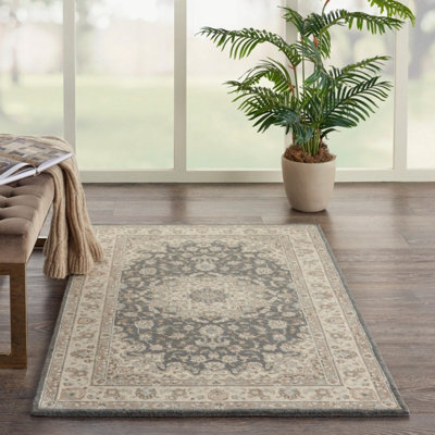 Grey Bordered Traditional Wool Rug For Living Room, Bedroom - 251Cm X 343Cm - image 1
