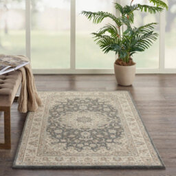 Grey Bordered Traditional Wool Rug For Living Room, Bedroom - 251Cm X 343Cm - thumbnail 1