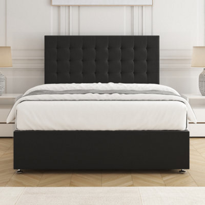 Bsspoke Isla Divan Bed Set Black Plush Velvet With 24Inch Headboard & Mattress No Drawers In Single Double King 4Ft 6Ft - image 1