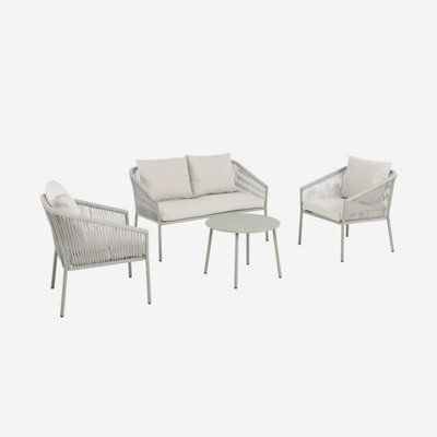 Sweeek - 4-Seater Garden Sofa Set In Steel And Resin Ropes Beige 122X67X74 Cm - Mantova - image 1