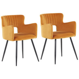 Beliani Set Of 2 Dining Chairs Sanilac Velvet Orange