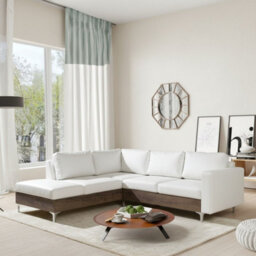 Orlando Wood Corner Sofa Hr Foam Polyurethane Wave Springs Metal Legs Wooden Frame 235X212X85Cm White And Monastery Left - thumbnail 1