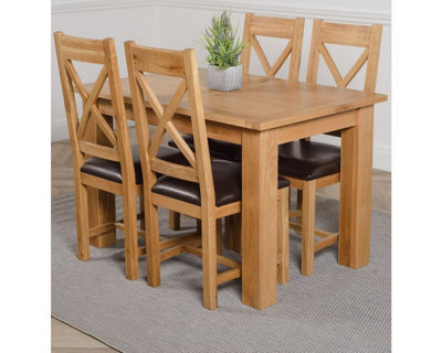 That's Furniture Hampton 120Cm - 160Cm Oak Extending Dining Table And 4 Chairs Dining Set With Berkeley Brown Leather Chairs - image 1