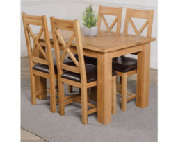 That's Furniture Hampton 120Cm - 160Cm Oak Extending Dining Table And 4 Chairs Dining Set With Berkeley Brown Leather Chairs - thumbnail 1