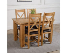 That's Furniture Hampton 120Cm - 160Cm Oak Extending Dining Table And 4 Chairs Dining Set With Berkeley Brown Leather Chairs - thumbnail 3