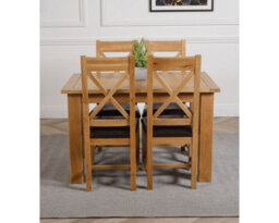 That's Furniture Hampton 120Cm - 160Cm Oak Extending Dining Table And 4 Chairs Dining Set With Berkeley Brown Leather Chairs - thumbnail 2