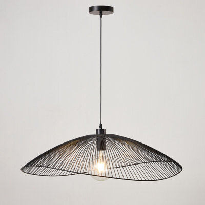 Harper Living Contemporary Large Black Pendant Ceiling Light. Decorative Shade With Curved Metal Threads, 80Cm Diameter  Adjustable Height - image 1