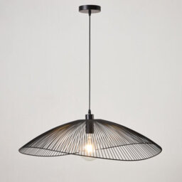 Harper Living Contemporary Large Black Pendant Ceiling Light. Decorative Shade With Curved Metal Threads, 80Cm Diameter  Adjustable Height
