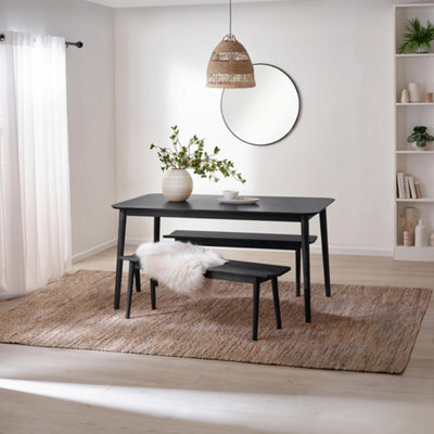 Furniturebox Uk Lynton Large Black Wooden Dining Table & 2 Benches - image 1