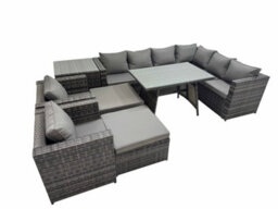 Fimous Rattan Garden Furniture Patio Furniture Sets With Dining Table 2 Stools Side Table Dark Grey Mixed - thumbnail 1