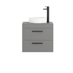 Royal Bathrooms Turin 600mm Wall Mounted Bathroom Vanity Unit With Sink 2 Drawer Indigo Grey Gloss & Art Countertop Basin - thumbnail 5